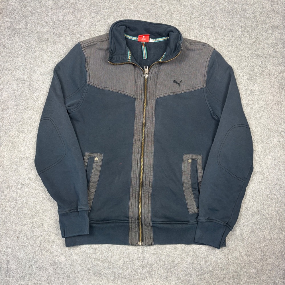 Puma Mens Sport Lifestyle Full Zip Sweatshirt Navy Blue Grey Pinstripe Size M